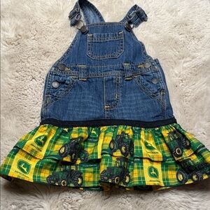 🍄3-6m John Deere Kids Denim Green John Deere Tractor Skirt layered Overalls